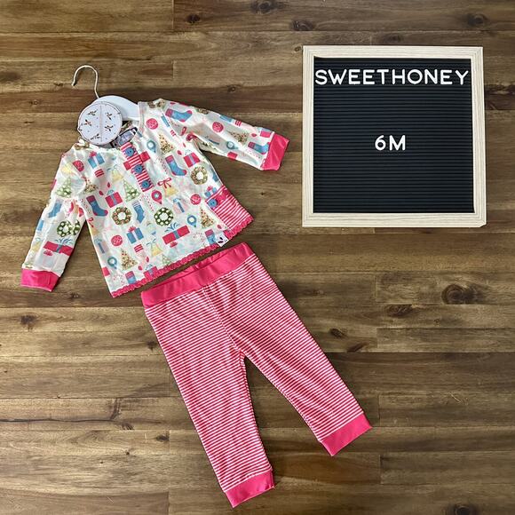 NWT SweetHoney Dreamer Pajama Set Holiday Cheer Christmas Pink Long Sleeve Pants - Picture 1 of 10